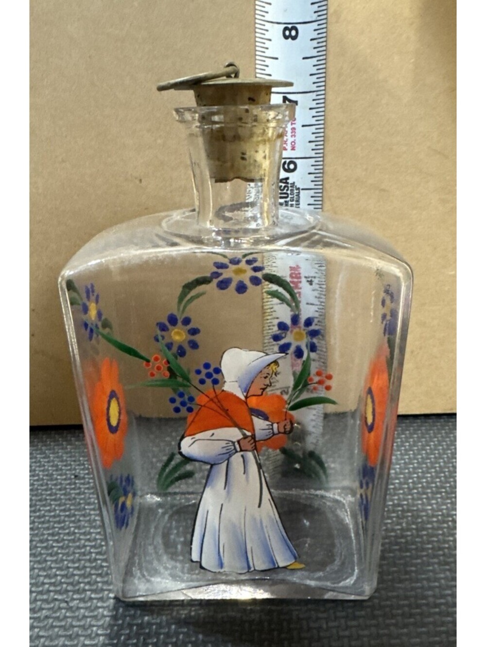 Vtg SWEDEN JOHANSFORS Hand Painted Decanter Bottle FOLKART Peasant - Picture 6 of 6
